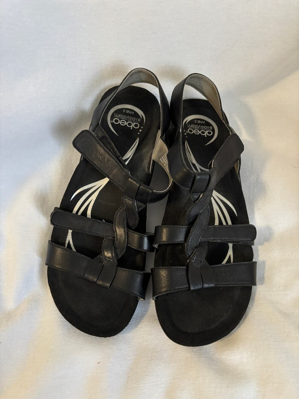 ABEO Bea-Braid Womenโs 8.5 Black Leather B.I.O. System Comfort Strappy Sandals